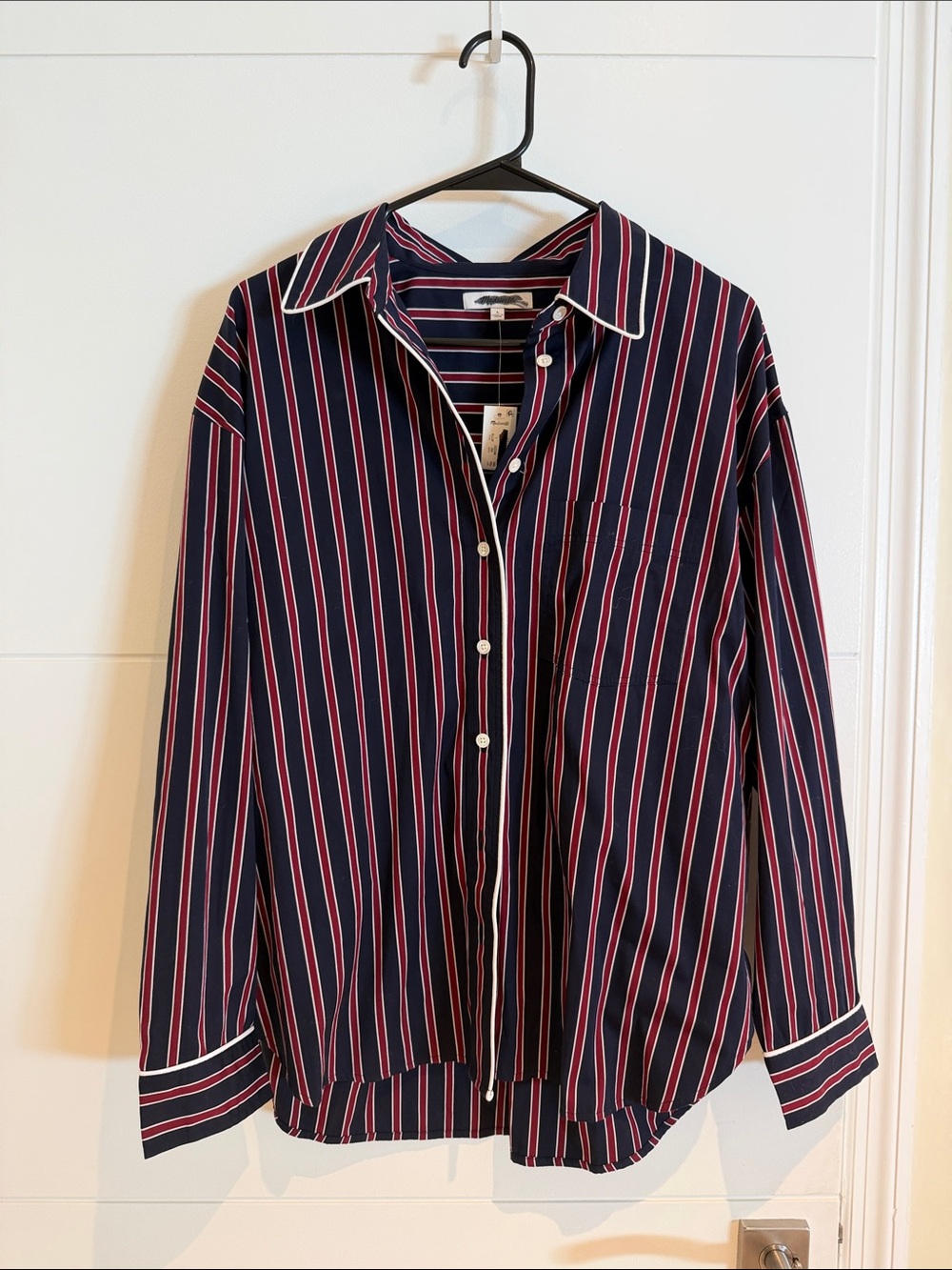 Madewell Women Navy Striped Button-Up Shirt - Large NE